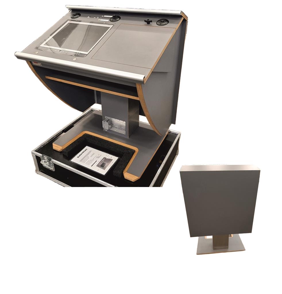 Motorisch höhenverstellbares Rednerpult mit Beleuchtung, Vorschaumonitor